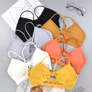 

Women Tube Top Crop Top Bra Sexy Cutout Camisole Beautiful Back Thin Straps Wire Free Bra Top