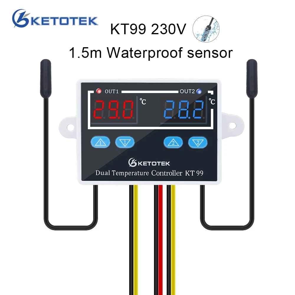 KT99 AC12V 24V 110-220V Digital Thermometer Incubator Thermostat Temperature Controller Sensor Heating Cooling With Dual Probe