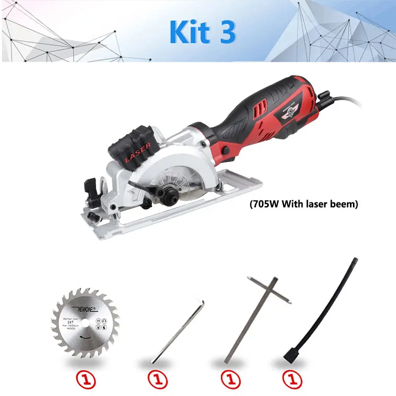 kit3 705W NEWONE 600 Вт/705 Вт Электрический электроинструмент, электрическая мини циркулярная пила с лазером, электрическая пила для резки дерева, ПВХ трубки, металла, плитки - Цвет: kit3 705W