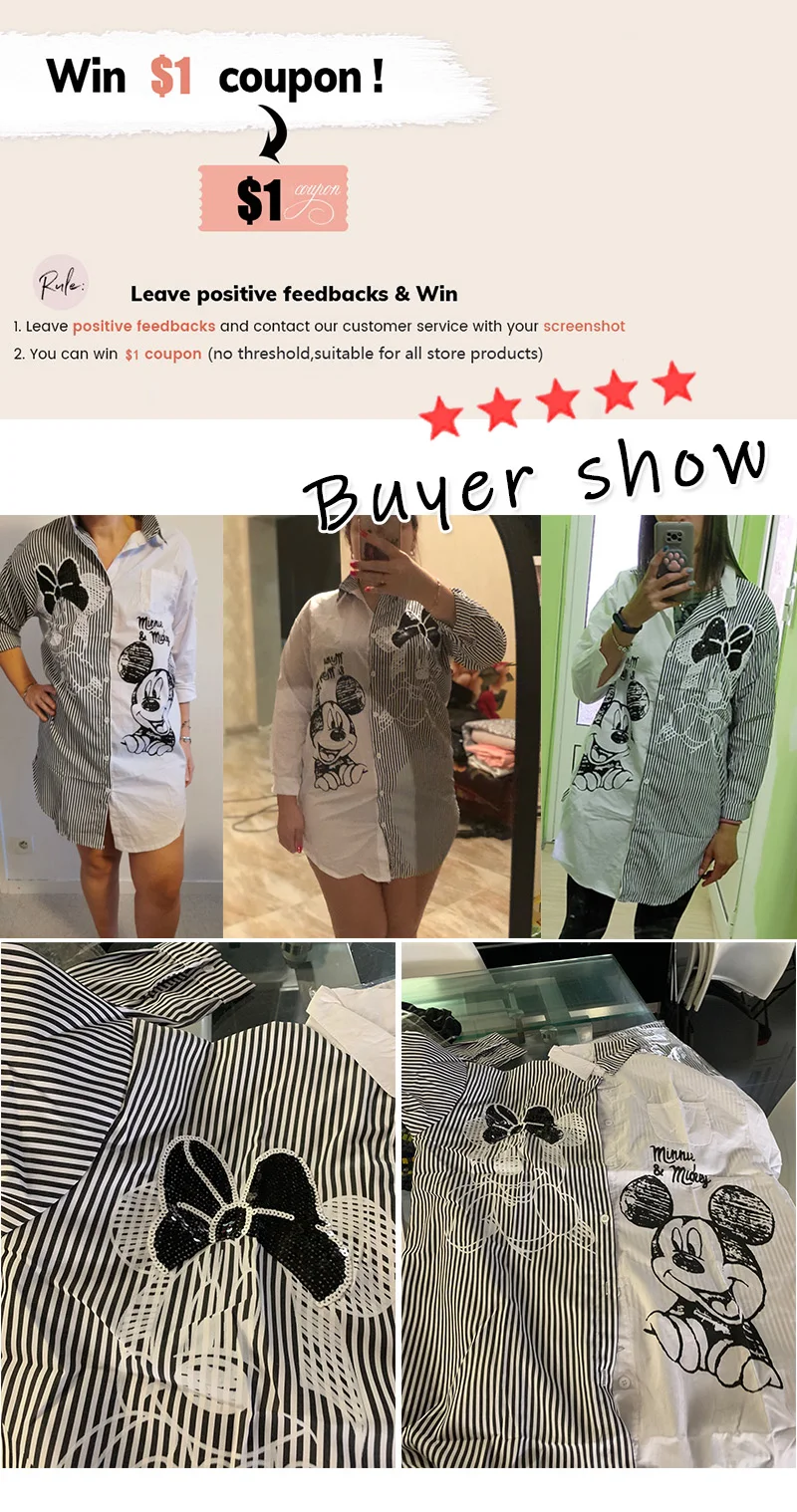 Mickey Mouse Blouses Women Shirt Chemise Femme Cartoon Long Sleeve Blusas Casual Loose Fashion Striped Stitching Shirts Female