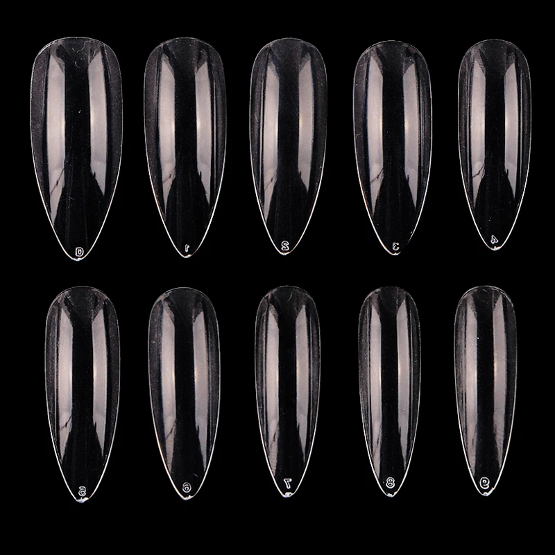 

600pcs 10size(0-9) ABS False Fake Nails Full Cover WaterDrop Shape Nail Long salon Transparent clear acrylic stiletto Nail Tips