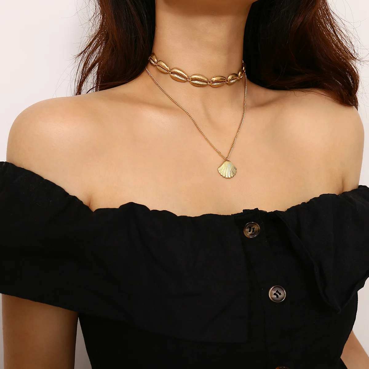 

2020 Boho Alloy Sea Shell Pendant Layered Choker Necklace for Women Fashion Summer Beach Seashell Jewelry Charms Colar Gifts