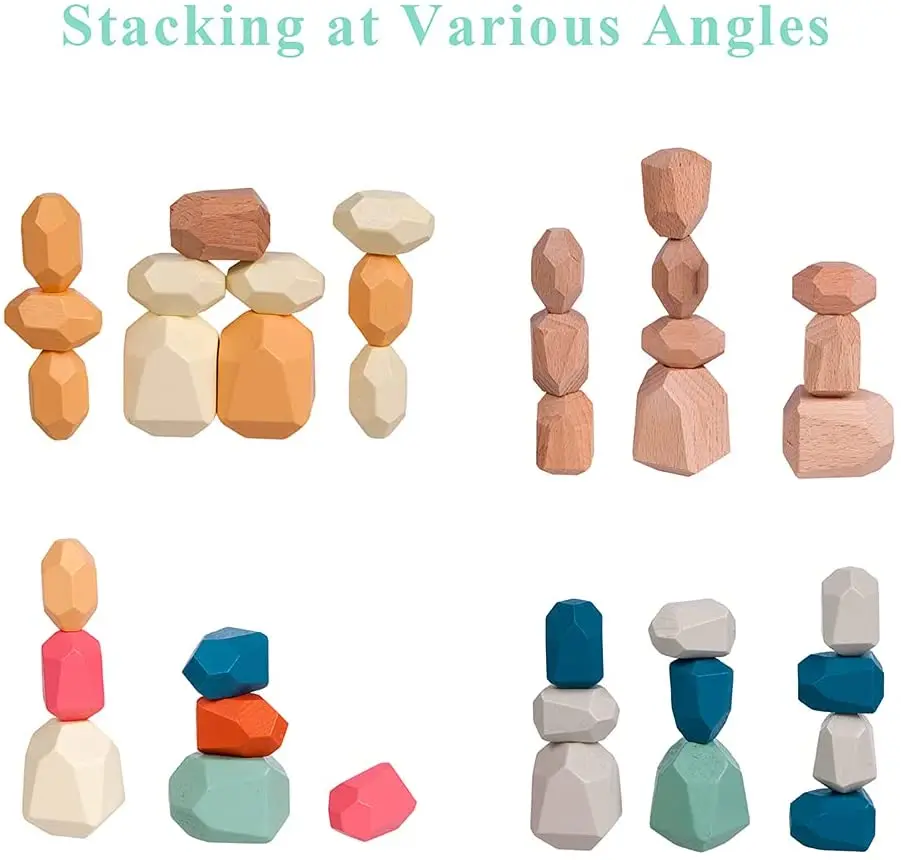 Wooden colored stone  colorful building stone jenga lightweight educational preschool learning toys game for kids 3 years old