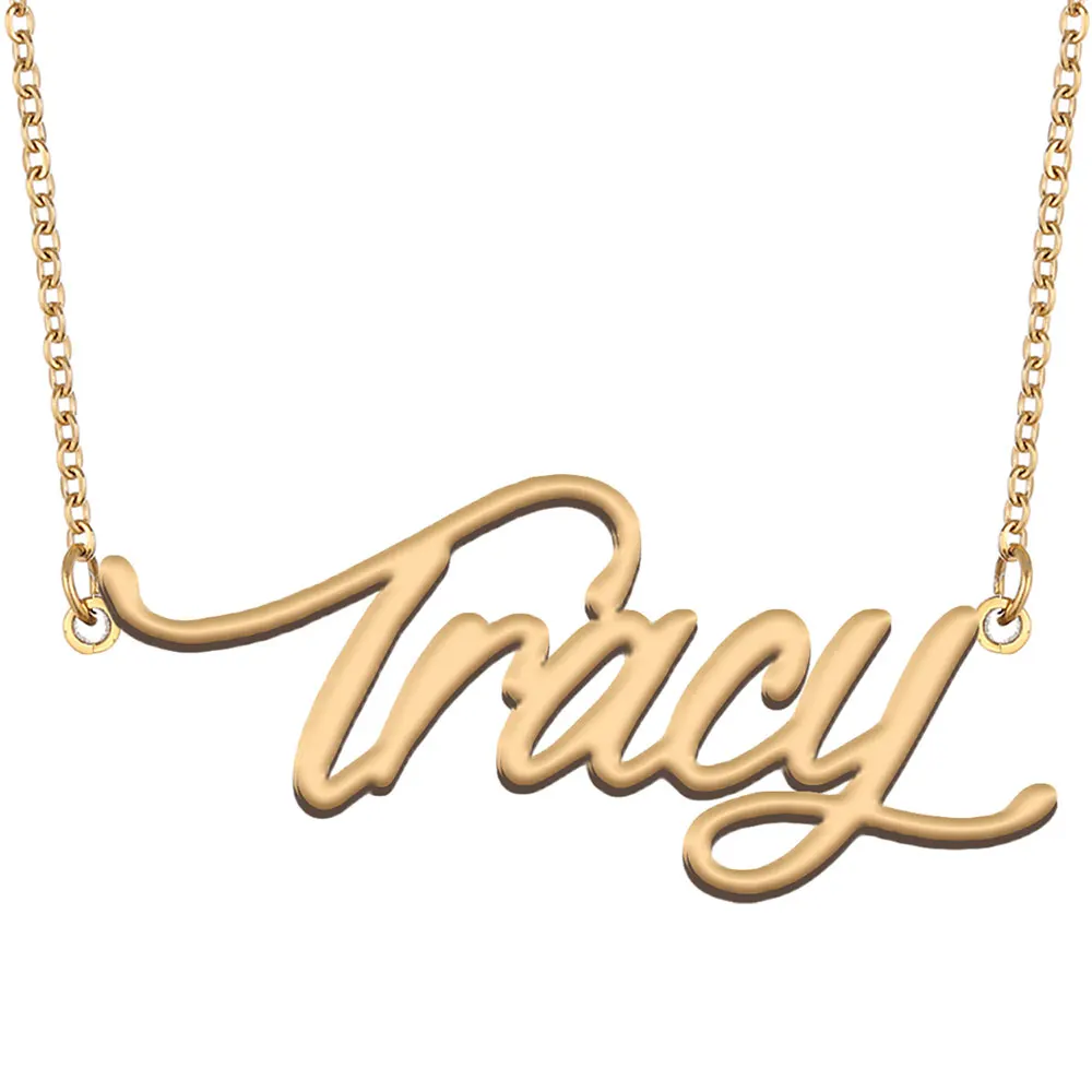 

Tracy Name Necklace for Women Stainless Steel Jewelry Personalized Gold Plated Nameplate Pendant Femme Mother Girlfriend Gift