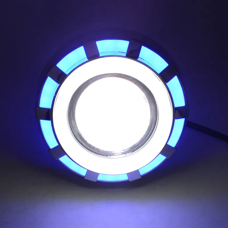

Motorcycle Projector Headlight Double Angel Devil Eye Led Driving Light With Blue and White 30W 1200Lm 200000H(Blue and White)