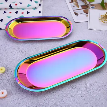 

Nordic ins gold oval plates European style jewelry tray Stainless steel plate metal desktop receive dish