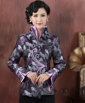 

Women's purple Coat Lapel Long Sleeve Buttoned Tang Dress Mother's Wear Wedding Banquet Festive Mother Elegant Chinese Jacket
