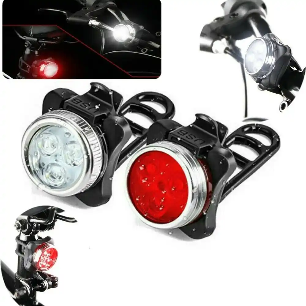 Rechargeable USB LED Bike Bicycle Head and Tail Cycling Front Back Headlight Set