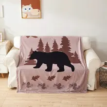 

Lodge Bear Throw Blanket 60"x80" Black Brown Coffee Bear Pine Cones Cabin Bed Sherpa Blanket Cozy Soft Reversible Sherpa Fleece
