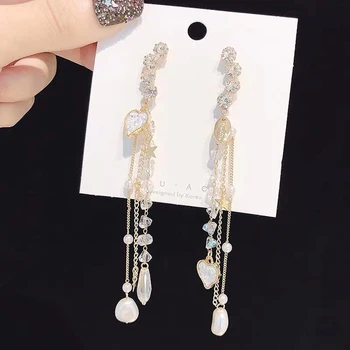 

Korean New Long Tasseled Earrings Temperament Long Face Thin Fashion Baggy Eardrops Elegant For Women