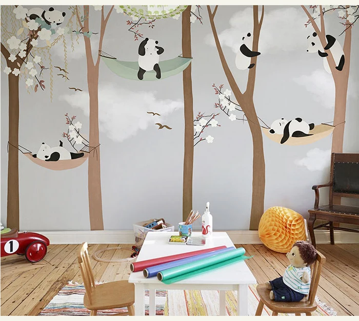 

Bacal Large Cute Panda Trees 3D Cartoon Wallpaper Murals for Baby Child Room 3d Wall Photo Mural 3D Wall paper 8D Wall Stickers