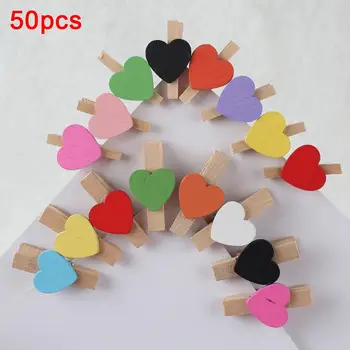 

50Pcs Mini Colorful Wooden Clip 3/5cm Heart Shape Paperclips DIY Postcard Photo Paper Peg Pin Postcard Clips Office Supplies