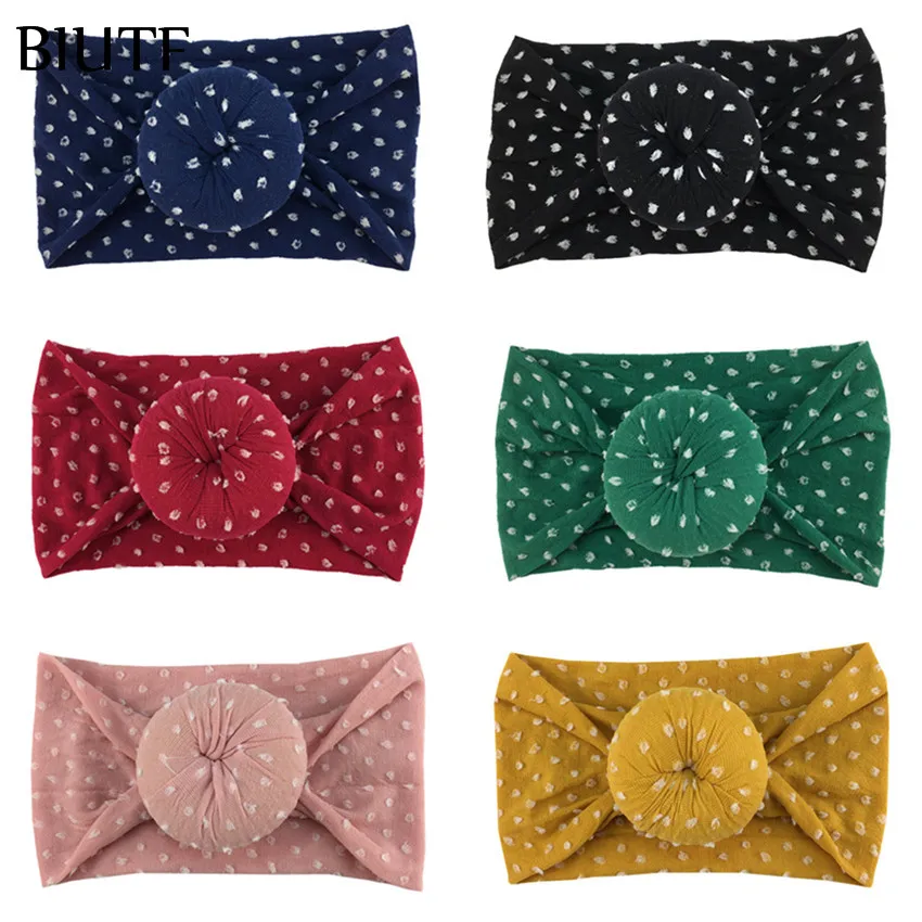 20 шт./лот широкая эластичная нейлоновая повязка в горошек с круглым пончиком