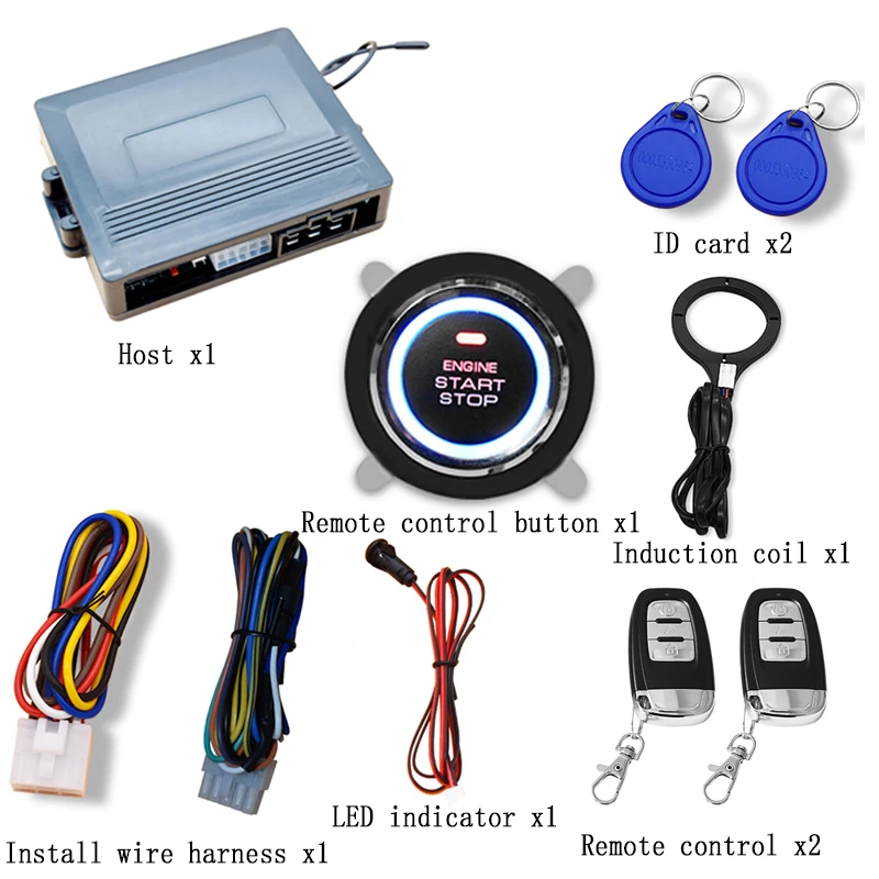 Car remote control central door lock, RFID one key start ignition system, remote control locking, automatic window lifting