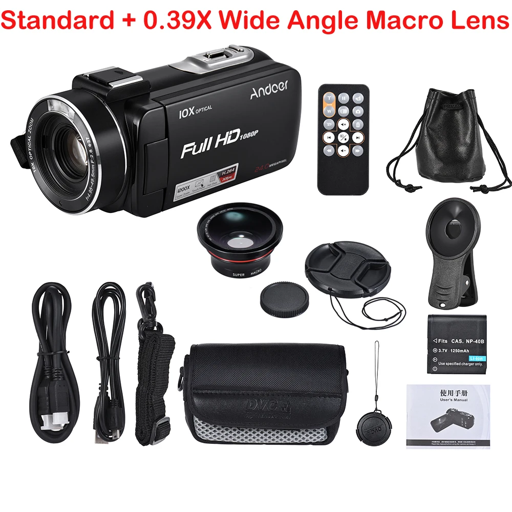 Option 2 Andoer HDV-Z82 " ЖК-Сенсорная видеокамера 1080P 24MP цифровой пульт для видеокамеры управление распознавание лица с широкоугольным объективом/Микрофоном - Цвет: Option 2