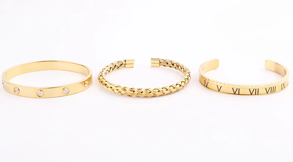 High Quality Luxury New Design 316L Stainless Steel Roman Cuff Bangle CZ Stone Bracelet Set Men - Image 2