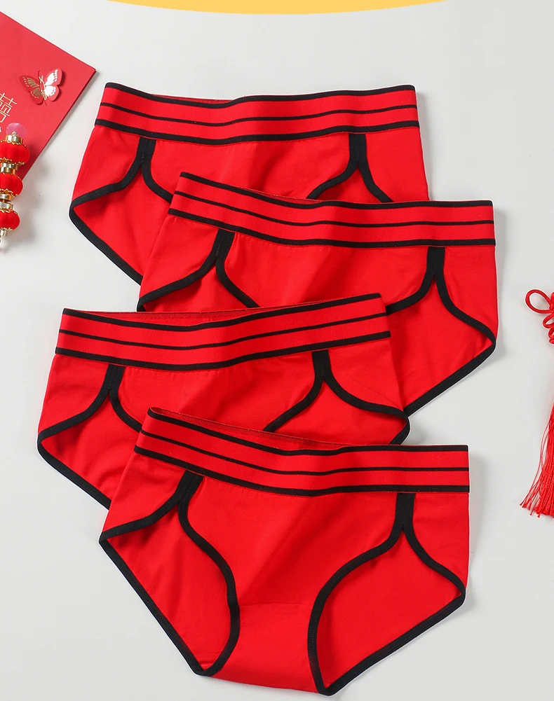 4PCS Women's Panties Cotton Lucky Red Intimates Breathable Panty Girls Underpants Female Underwear Seamless Briefs Size M-XXL lace underwear