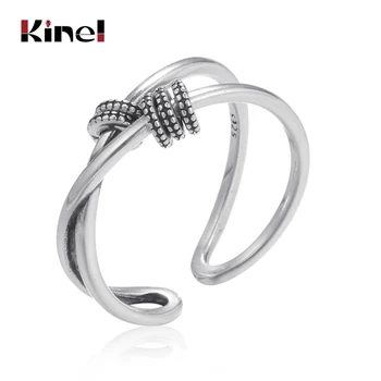 

Kinel S925 Sterling Silver Jewelry Retro Personality Adjustable Temperament Ring Creative Couple wedding Multi-layer punk