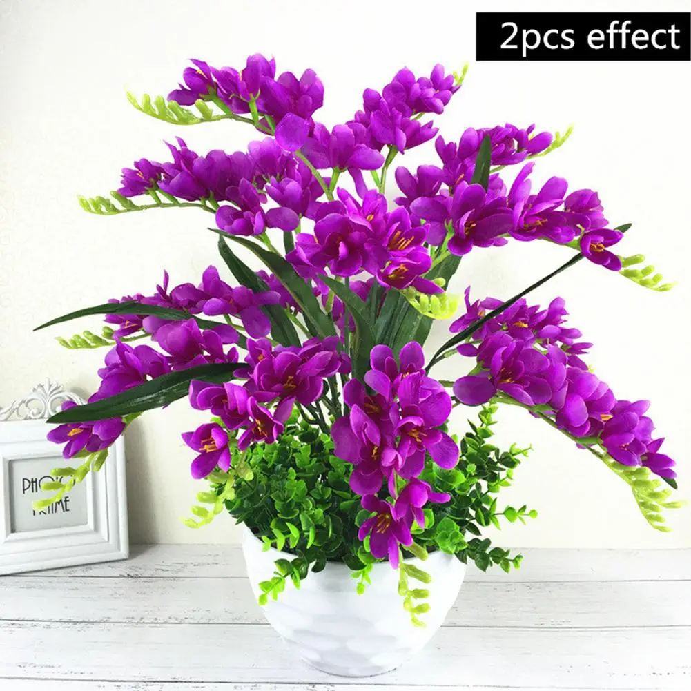 

Artificial Flower Plastic Freesia With 9 Branches Fake Flower For Home Living Room Wedding Garden Party Decoration