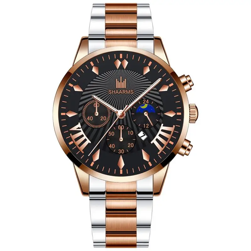 Rose Gold Black Мужские часы, модные брендовые часы, мужские роскошные повседневные часы из нержавеющей стали, военные Кварцевые водонепроницаемые наручные часы с календарем - Цвет: Rose Gold Black