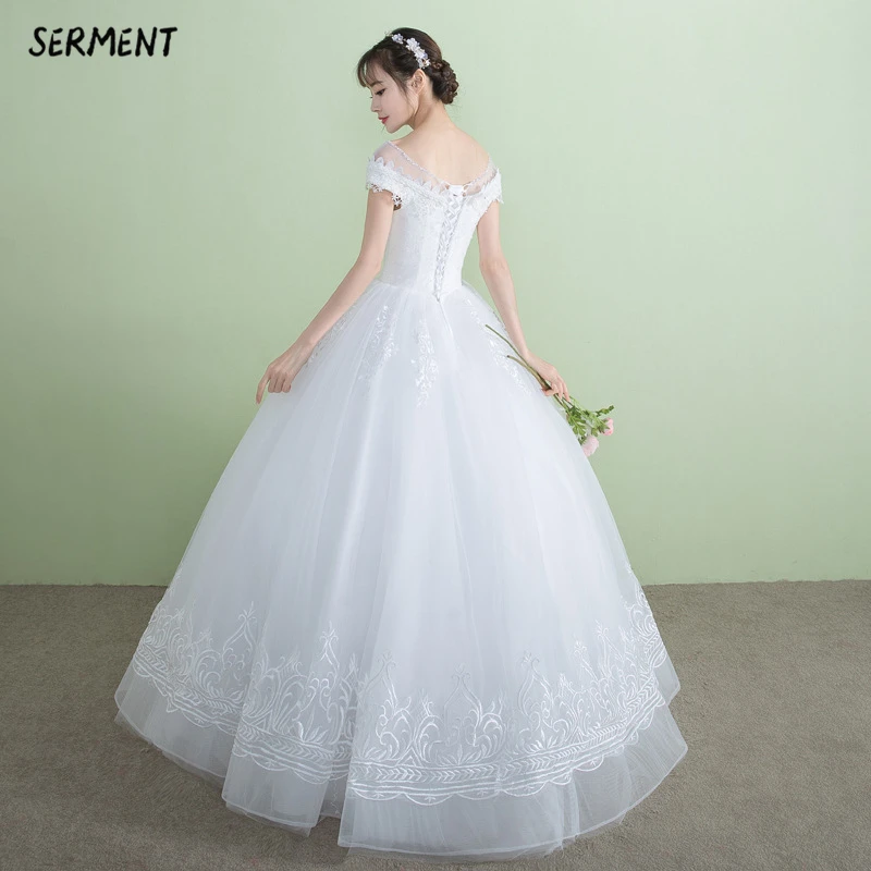 

SERMENT Simple Lace Sleeve Wedding Dress Off The Shoulder Suitable for Pregnant Women 100cm Tail Spring Summer Autumn Wedding