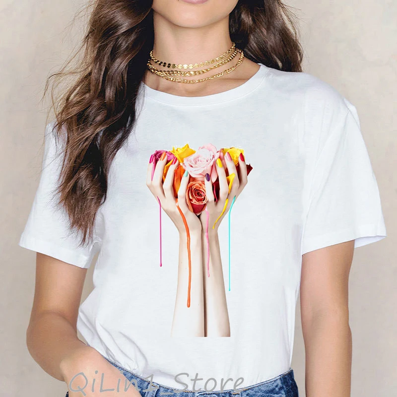 101799 Vogue Rainbow nail polish print tee shirt femme vintage t shirt women clothes summer top female harajuku aesthetic tshirt - Цвет: 101799