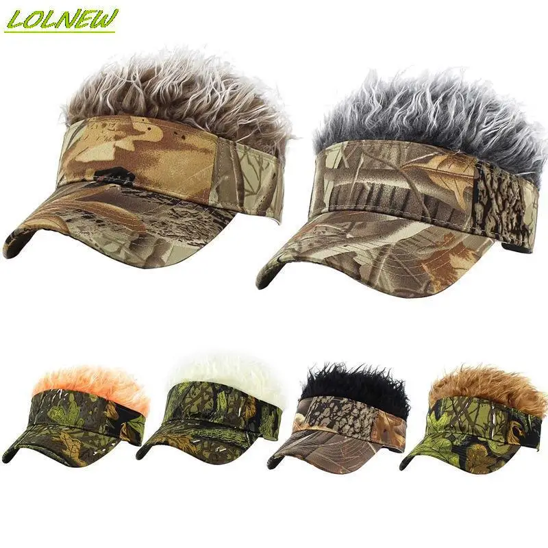 

Men Cap Hat Casual Camouflage With Spiked Hairs Wigs Visor Hat Sunshade Adjustable Sun Visor Baseball Cap Baseball Hip Hop Hats