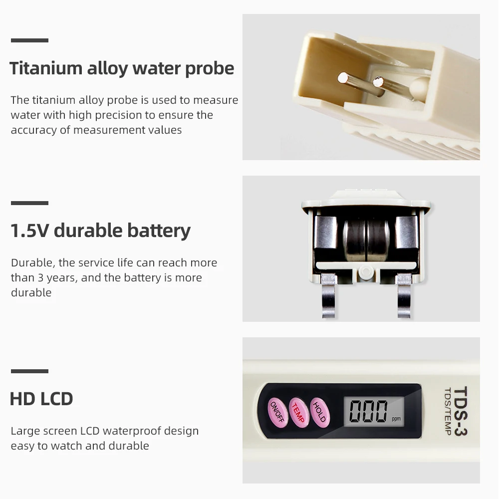 Digital Water Quality Purity Filter TDS Meter LCD Display TDS Tester 0-9999 PPM Temp Pen Design For Hydroponics Aquariums water tester water quality detector