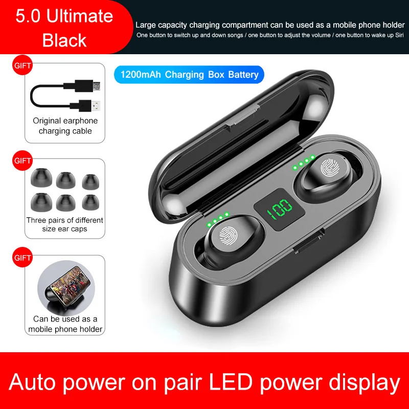 BLE V5.0 Earphone F9 Mini Smart Touch TWS беспроводные наушники Bluetooth наушники 5,0 беспроводные наушники 8D стерео гарнитура с зарядным устройством 2000 мАч - Цвет: BLE V5.0 Earphone
