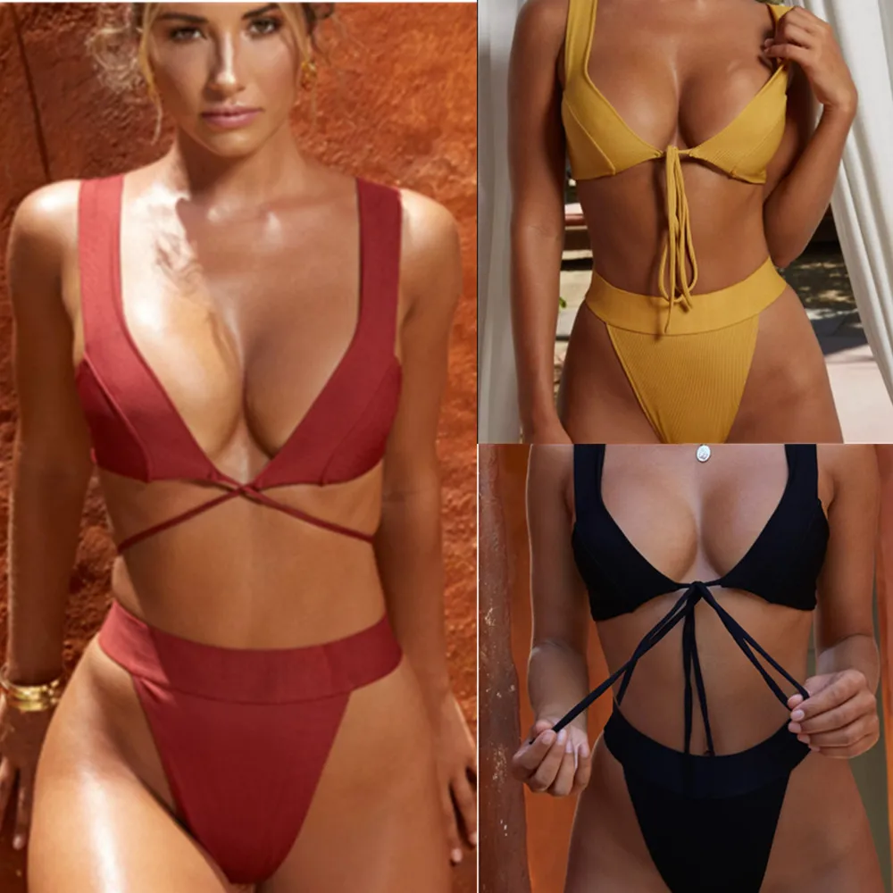 

New Style Bikini Women's Split Type Solid Color Chinlon Push up Swimwear bathing suit women swimsuit -PX
