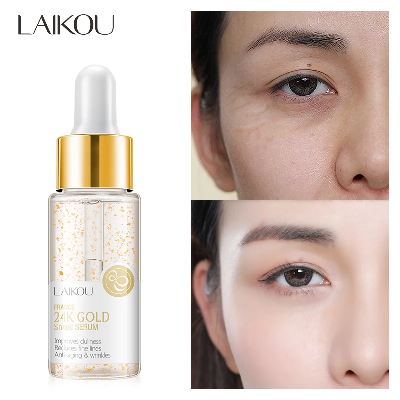 LAIKOU 24K Золотая улиточная сыворотка, экстракт улитки, увлажняющий крем для лица, лечение акне, уход за кожей, восстановление и отбеливание, AntiAnging Winkles