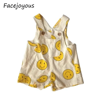 

2020 New Summer Toddler Infant Newborn Overalls Baby Girls Boys Romper 0-24M Sleeveless Smiley Print Jumpsuits Sunsuit Playsuit