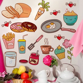 

Creative Food Pattern Lovely Girl Self-adhesive Wall Stickers Kitchen Bathroom Kids room Wall Decor Waterproof Art Decals DC5