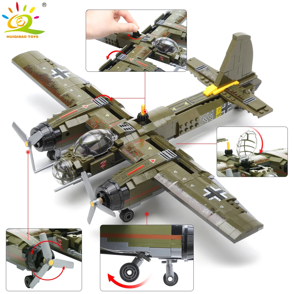 Tanie 559 sztuk wojskowy Ju 88 bombowanie samolot klocki do budowy WW2 helikopter armia broń żołnierz Legoing model cegieł zestaw zabawek dla dzieci