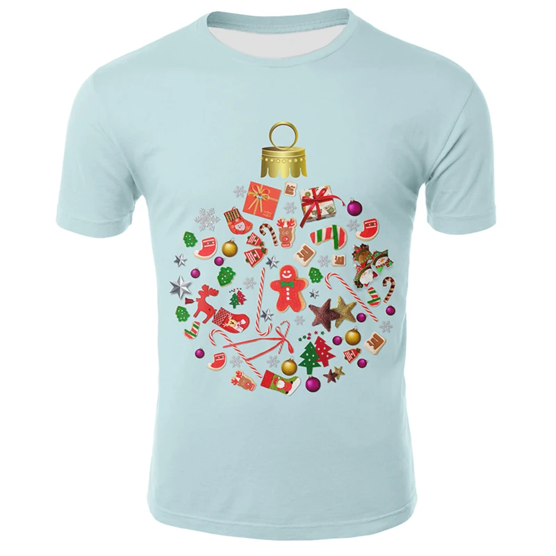 Летняя футболка с 3D принтом, Мужская и Женская рождественская одежда, уличная одежда с Санта Клаусом и оленем, забавная Рождественская 3d футболка размера плюс - Цвет: T12