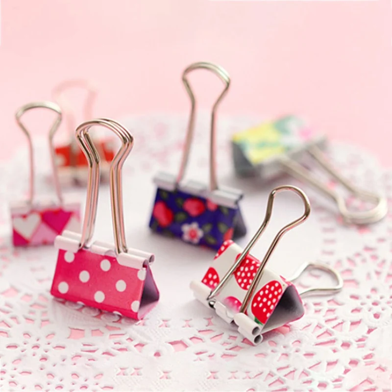 New 24pc/box Long Tail Clip Color Fresh Printed Dovetail Clip Data File Metal Binder Clips Binding Supplies