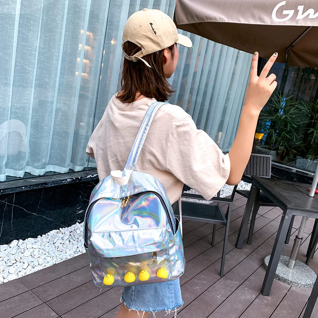 Женская школьная блестящая Лазерная Мини Путешествия студенческие милые женские кожаные рюкзаки с голограммами серебряный маленький голографический рюкзак