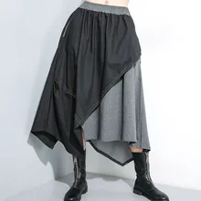 LANMREM новая осенняя и зимняя мода большой размер неровная строчка эластичная талия свободная элегантная юбка женская PA952