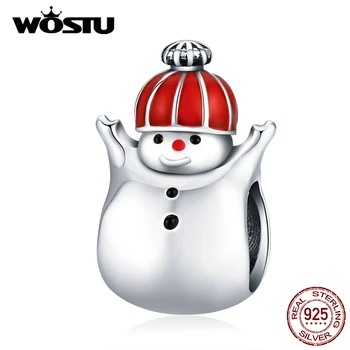 

WOSTU Real 925 Sterling Silver Red Hat Snowman Bead Fit Original Bracelet Pendant Charm Winter Lovely Jewelry Gift CTC143
