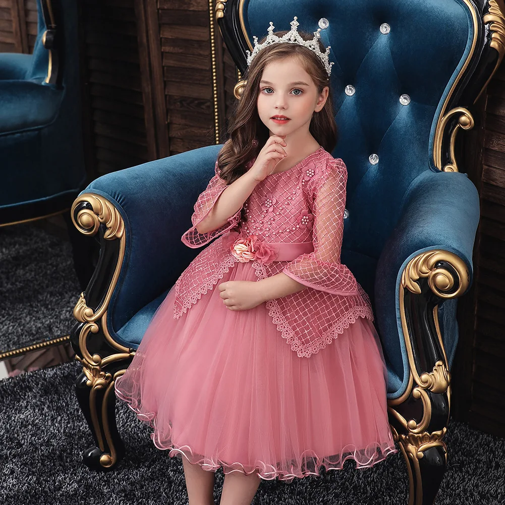 Kids Princess Party Dresses for Children 3 To 10 Years of Age Children Christening Gown Pink Blue Wedding Dresses for Girls