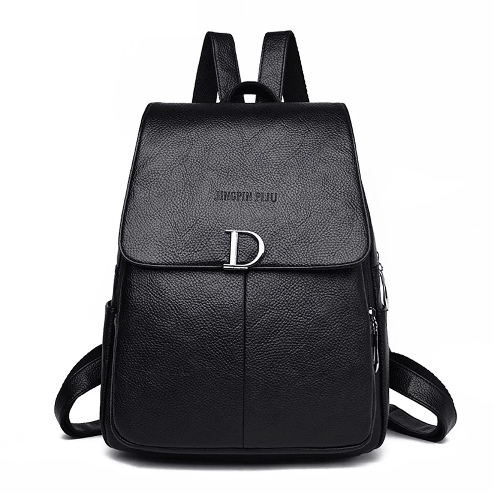 New Leather Backpack Women Fashion Bags Simple D Female Bagpack Girls Leisure Travel Backpack Mochila Sac a dos Bag Packs - Цвет: Black