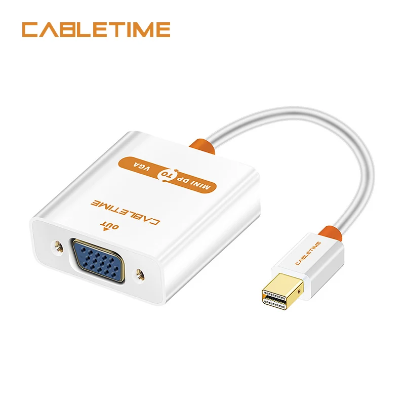 Белый CABLETIME Thunderbolt Mini DisplayPort к VGA адаптер Mini DP к VGA кабель мужчин и женщин для 1080P HDTV Macbook/iMac Pro C068 - Цвет: Белый