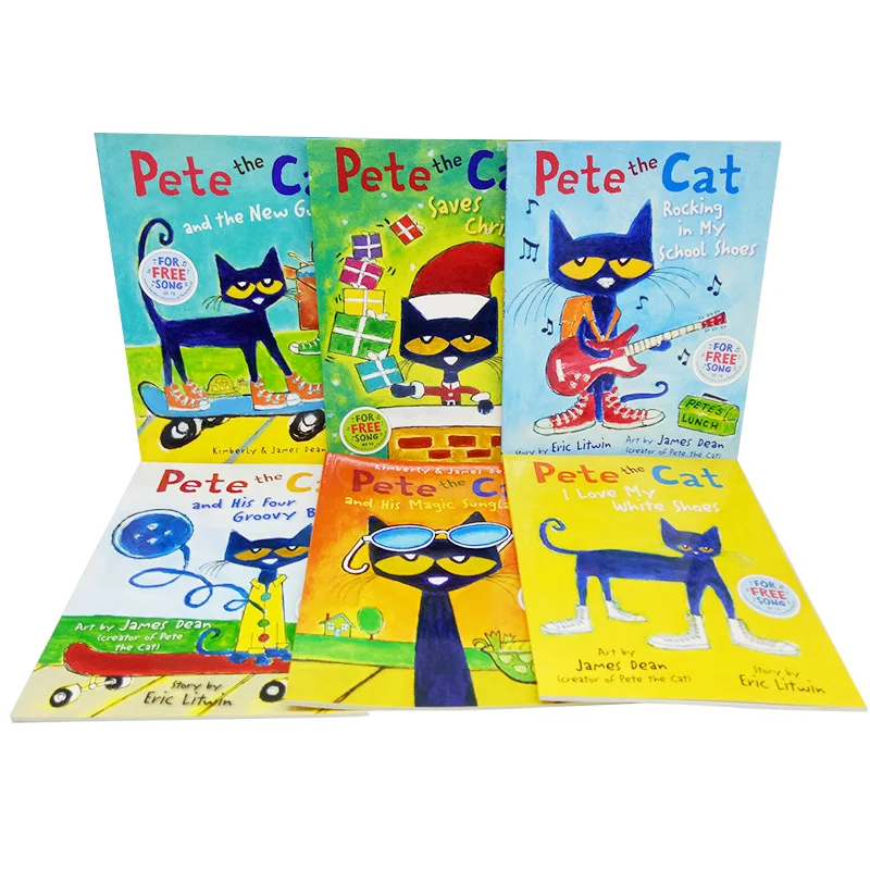 I Can Read Pete The Cat Kids Classic Storybook Children Early Education English Short Stories Big Size 28*21.6cm 6 Books/Set