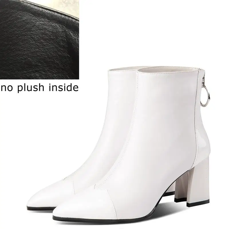 plush inside ALLBITEFO hot sale genuine concise leather fashion women boots girl ankle boots simple style boots high quality Autumn Winter - Цвет: plush inside
