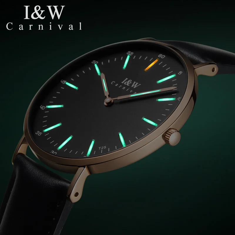 Reloj de pulsera de cuarzo ultradelgado para hombre y mujer, cronógrafo de tritio, a la moda, para carnaval