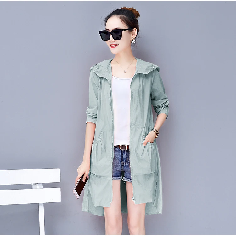 Summer Ultra-Thin Loose Trench Coat For Women Hooded Long Cardigan Beach Trench Coats Plus Size 3XL Windbreaker DV222