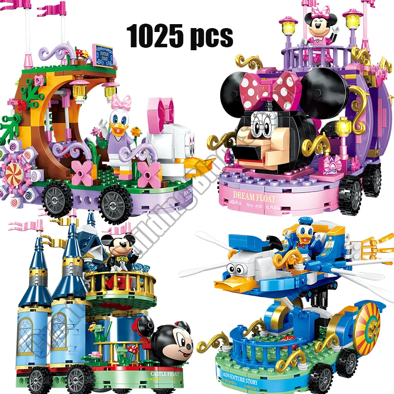 

new 1025 pcs Small Building Blocks Toys Disney Dream float parade Mickey Minnie Duck model blocks for girls boy toy gift