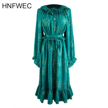 

Women Pattern Printed Ruffles Big Size Dress New Round Neck Long Sleeve Loose Fit Fashion Tide Spring Summer 2020 U244