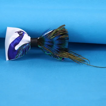 

2020 New High Quality Mens Peacock Feather Necktie Bow Tie Fashion Hand Made Luxury Long Peacock Feather Bow Tie With Gift Box