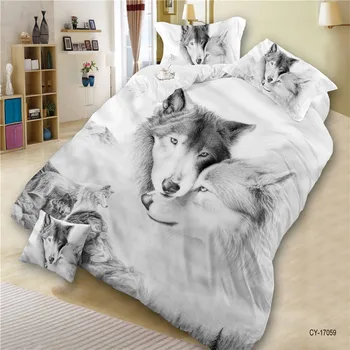 

Hot style Rotary screen wolf printing 100% Polyester bedding set 1 duvet cover + 1/2 pillowcases bed in a bag (no sheet).